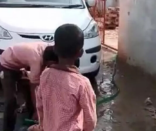 Student Cleaning Teacher’s Car in UP